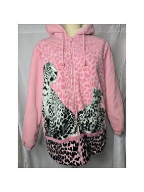 Vintage Y2K Classic Editions Shepra Lined Pink Snow Tiger Print Zip Jacket-SMALL